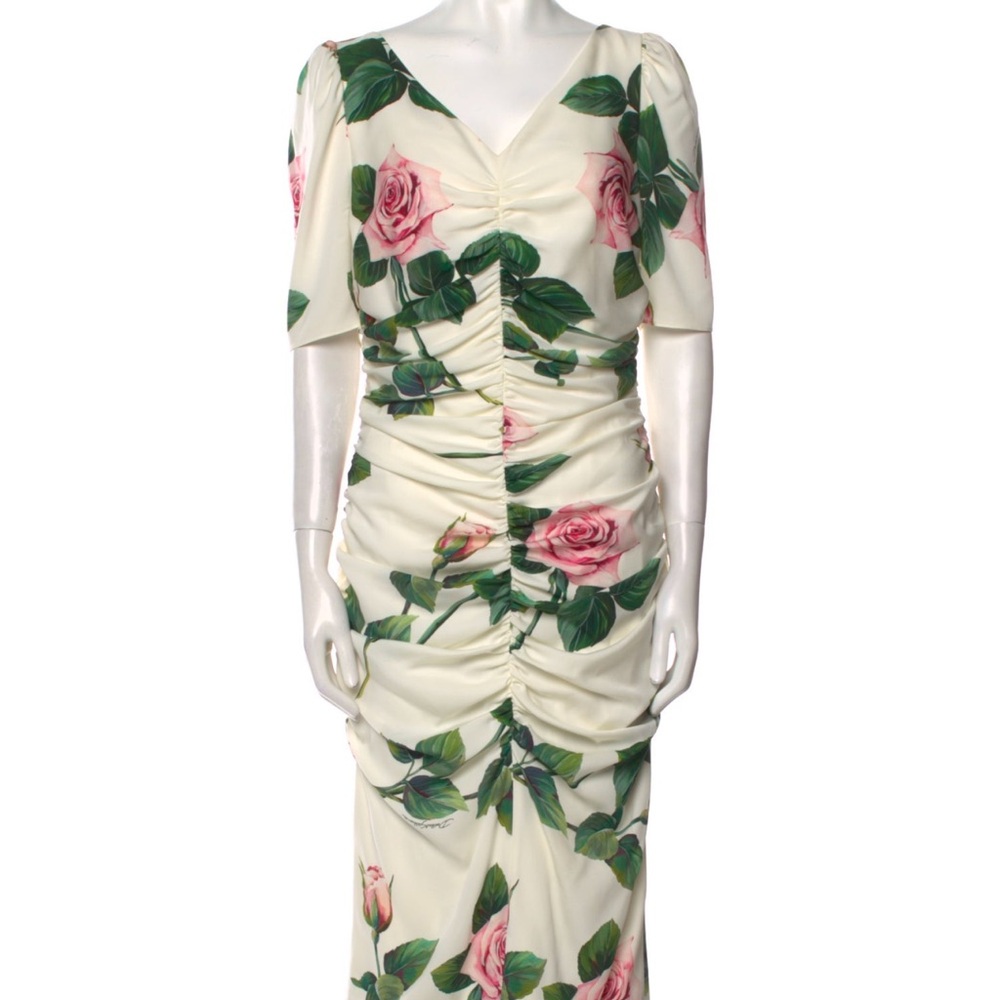 Dolce & Gabbana Pink and Green Ruched Sheath Dress